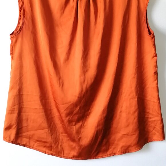 Jon & Anna Womens Orange Sleeveless Pleated Round Neck Back Tie Blouse Size XL - Picture 3 of 7
